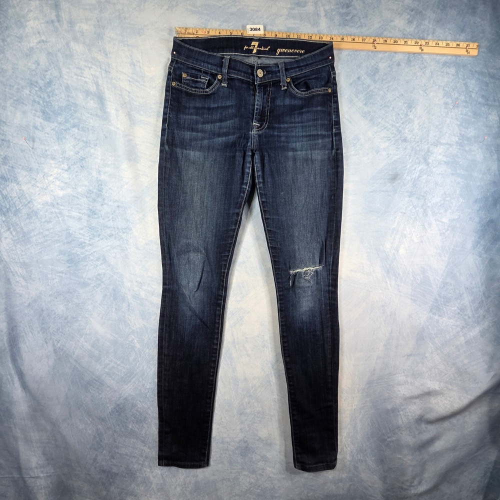 7 For All Mankind Gwenevere Skinny‎ Jeans Dark Wash Distressed Knee Womens 27